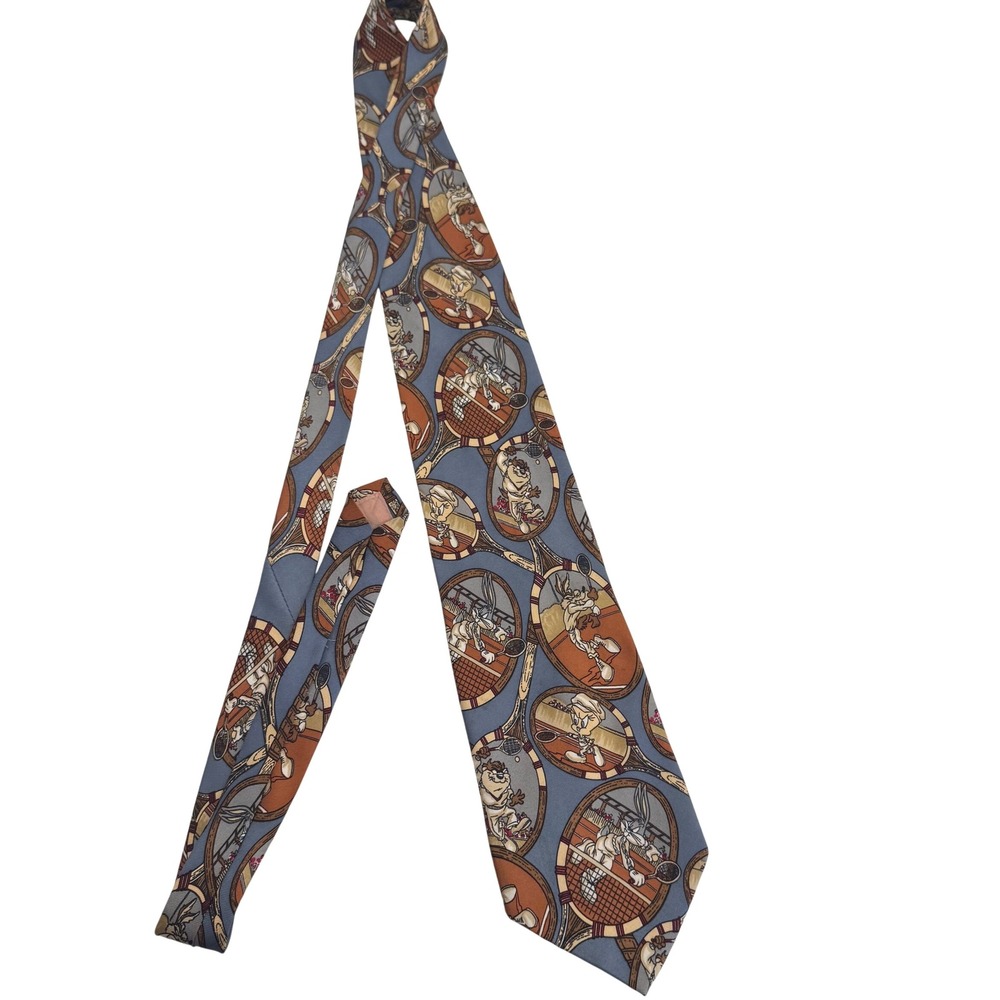 Vintage 1992 Warner Bros Looney Tunes Bugs Bunny Tennis Silk Necktie Men